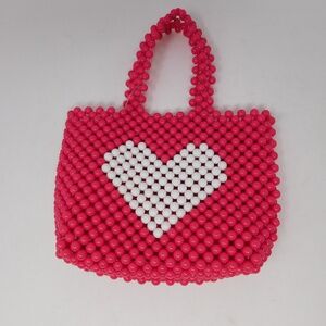 Ruby & Ry Kids' Heart Beaded Top Handle Bag in Pink